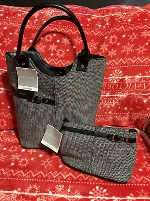 BOLSO DE HOMBRO Yankee Candle blanco y negro patrón espiga con bolsa de maquillaje nuevo Foto 1 de 4