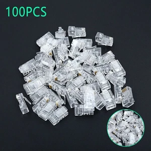100PCS RJ45 Network Modular Plug 8P8C CAT5e Cable Connector End Pass Through - Afbeelding 1 van 7