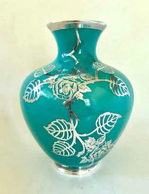 Friedrich Spahr Sterling Silver Overlay Porzellan Vase, Mid Century Modern - Bild 1 von 4