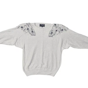 VTG 80s Newcomer Beaded Shoulder Off White Sweater Sz L - Picture 1 of 6