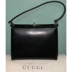 Gucci Vintage Echtleder schwarz eine Schultertasche mit Staubbeutel - Bild 1 von 16