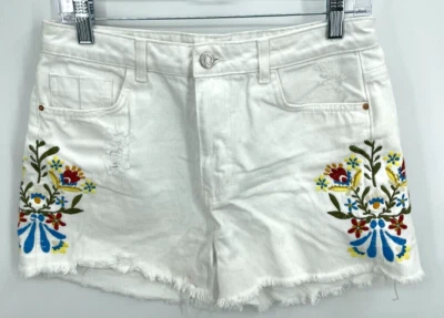 Pantalones Cortos Zara Colección Básica Mujer 6 Blanco Denim Floral Bordado Dobladillo Crudo Foto 1 de 4
