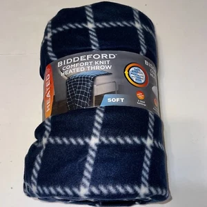 Biddeford Comfort Knit Heated Throw Electric Blanket 50 x 62" Blue Plaid NEW - Picture 1 of 4