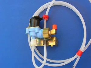Icemaker water valve OEM GE/Hotpoint WR57X90 / 120 volt / FLARE inlet (no nut) - Picture 1 of 6