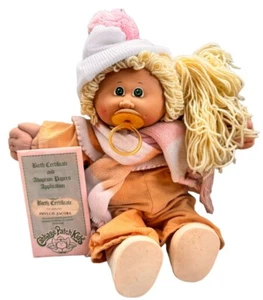 Muñeca Cabbage Patch Kids 1978 1982 cabello rubio ojos verdes hoyuelos chupete #3 - Imagen 1 de 12