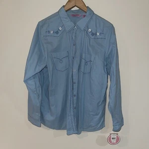 NWT GIRL KRAZY Blue Floral BUTTON DOWN SHIRT SIZE 20W Long Sleeve - Picture 1 of 4