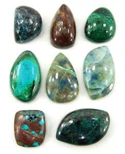 Lote de 8 piezas de piedras preciosas de shattuckita azul natural de 96,50 quilates cabujón 12-21 mm - 63912 - Imagen 1 de 5