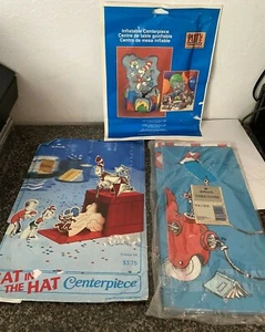 Vintage Dr. Seuss Cat in the Hat Party supplies, tablecloth & 2 centerpieces - Picture 1 of 4
