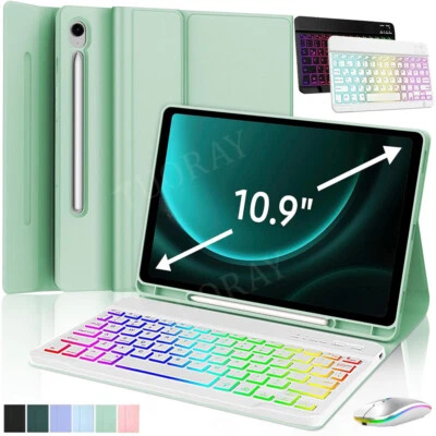 Backlit Keyboard Case Mouse For Samsung Galaxy Tab A7 A8 A9+ S9 FE/S9 S8 S6 Lite - Image 1 of 4