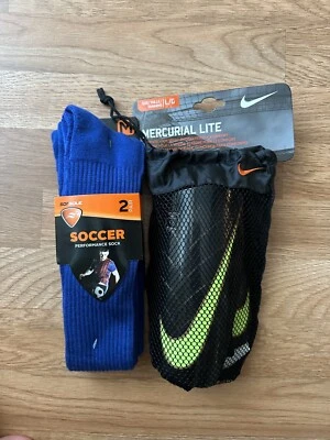 Nike Mercurial Lite Soccer Shin Guards Adult Unisex Size L Black/Vol &FREE SOCKS - Image 1 of 4