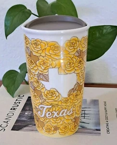 Starbucks Texas Yellow Rose Tumbler Double Walled Ceramic Travel Cup Mug - Picture 1 of 6