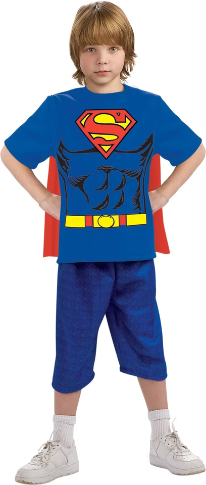 Camisa Disfraz Superman Niño y Capa Extraíble Logo Impreso Vestido Elegante Rubíes Foto 1 de 1