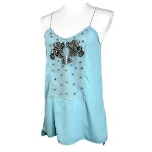 Zara Fairy Top XS Blue Beaded Sequin Mesh Front Boho Festival Cami Tank - Picture 1 of 12