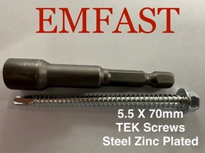 5.5 x 70 hexagon head self drilling screw steel metal roofing sheeting hex 70mm - Picture 1 of 3