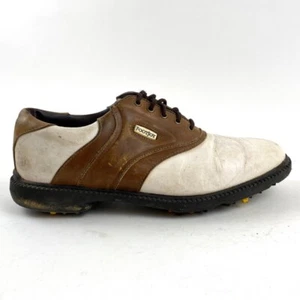 FootJoy SuperLites Mens 7.5 Golf Shoes White Brown Saddle Leather Spikes 58049 - Picture 1 of 12