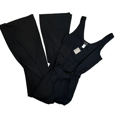 NUEVO CON ETIQUETAS J Jill Wearever Pequeño ALTO Mono Mameluco Negro Calado Espalda Pierna Ancha DEFECTUOSO Foto 1 de 4