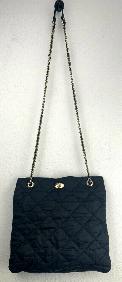 DKNY Crossbody Purse Black Quilted Nylon Leather Chain Strap - Image 1 of 4