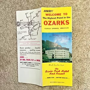 Folleto vintage de los años 40 THE BASIN PARK HOTEL, Eureka Springs AR JOE PARKHILL - Imagen 1 de 13