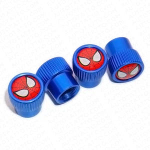 4pcs Universal Fit Spiderman Car Wheels Tire Air Valve Caps Stem Dust Cover Blue - Picture 1 of 5