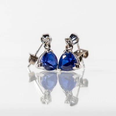 10K White Gold Earrings with 1/4" Blue Sapphires - Image 1 of 4