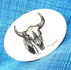 Bison Skull Belt Buckle Etched Art NOS IOB Vintage 90s Montana Marble  .XTT464