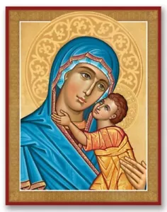 RETRATO DE MADONNA AZUL E IMPRESIÓN ICONO DE Jesús 8x10" EE. UU. IMPRESIÓN CATÓLICA ULTRA SATINADA - Imagen 1 de 1