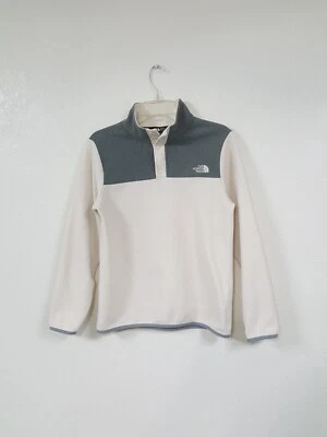 North Face флис кнопка воротник серый кремовый свитер молодежи девочек Sz XL 18 - Изображение 1 из 4