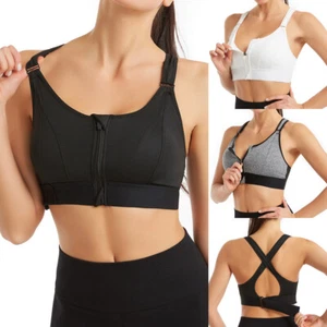 Women's Sports Bra High Impact Support Front Zipper Closure Shockproof Plus Size - Picture 1 of 15