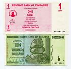 Zimbabwe 1C & 10 Trillion Currency Banknote Unc - Large & Small Inflation Set