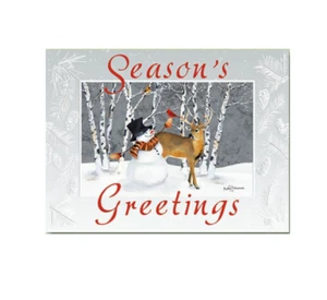 Birch Forest Animals and Snowman Boxed Christmas Cards (Pack of 12) Embossed - Picture 1 of 1