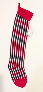 Vintage Vertical Striped Knit Stocking Red White Green Christmas Knitted - Picture 1 of 2