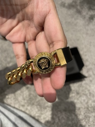 Versace Medusa catena oro bracciale in pelle nera!
