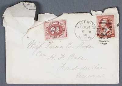 MayfairStamps US 1884 Michigan Detroit to Fond du Lac WI Postage Due 2 Cents Cov - Image 1 of 2