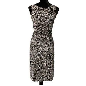 Norma Kamali Ruched Bodycon Pullover Dress Sz L Animal Print Sleeveless Stretch - Picture 1 of 13