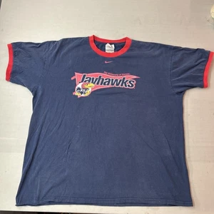 Vintage NIKE KU Kansas Jayhawk Center Swoosh Ringer T-Shirt XL 90’s - Bild 1 von 6