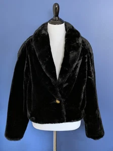 Vintage Monterey Fashions schwarze Jacke, Kunstfell, vegan freundlich Größe 12 - Bild 1 von 7