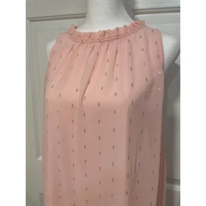 Pea in Pod Maternity Soft Pink Gold Dress Ruffle Sleeveless Shift Gauzy Flowy M - Picture 1 of 10