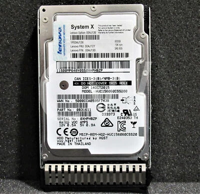 IBM 00AJ127 00AJ126 00AJ130 600GB 15K RPM 6Gb/s 2.5" SAS SERVER HDD Hard Drive - Image 1 of 4