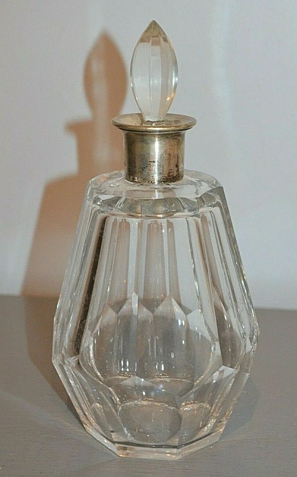 Ancien Flacon de Parfum Cristal Taillé et Col Argent 800 avec Bouchon - Photo 1/4