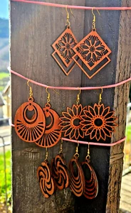 5 Paar Boho Ohrringe aus Holz, rustikal, baumelnd, Sommer, Natur, Schmuck - Bild 1 von 6