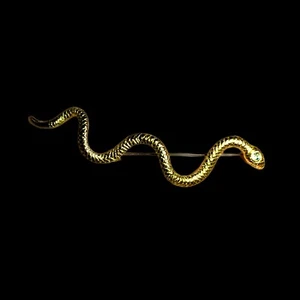 Vintage Snake 3.5" Brooch Rhinestone Pin Art Deco Halloween Texture Gold Tone - Picture 1 of 9