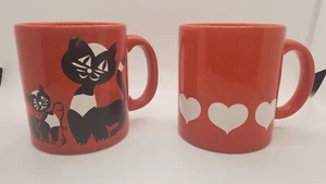 2 Vintage Mid Century Modern Coffee Mug Black Cats, Hearts Germany Waechtersbach - Picture 1 of 6