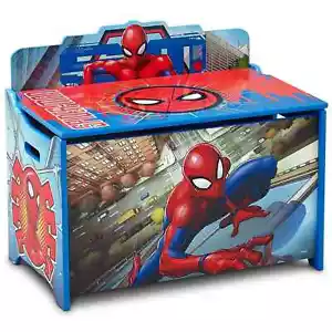 Spider-Man Red Blue Wooden Toy Box Chest Storage Bench Trunk Play Room Organizer - Picture 1 of 7