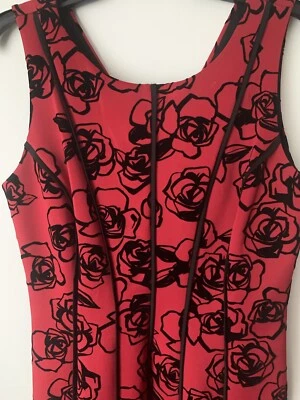 Vestido de cóctel vintage para mujer Y2K negro rojo rosa floral sin mangas talla 10 Foto 1 de 4
