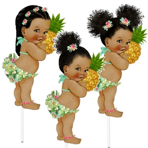 3 Centros de Mesa Aloha Tropical Princesa Afroamericana Decoración Mesa Cumpleaños - Imagen 1 de 1