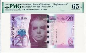 Bank of Scotland Scotland 20 Pounds 2007 Replacement Prefix ZZ PMG 65EPQ - Picture 1 of 2