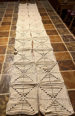 NOS vtg hand-made 22 pcs, 7.5"x7.5" ecru crochet cotton squares in 3 "strips" - Image 1 of 4