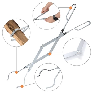 Fireplace Tongs 26" Fire Pit Firewood Tong Stainless Steel Fire Pit FireTongs - Picture 1 of 39