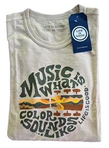 Life Is Good SS Shirt Slub Tee MUSIC IS WHAT COLOR SOUNDS LIKE Chest51in Mens XL - Picture 1 of 8
