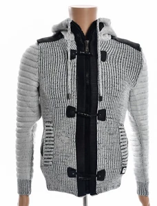 Herren Kunstleder Knebel Knopfleiste Schnalle Schalkragen Pullover Hoodie - Bild 1 von 4